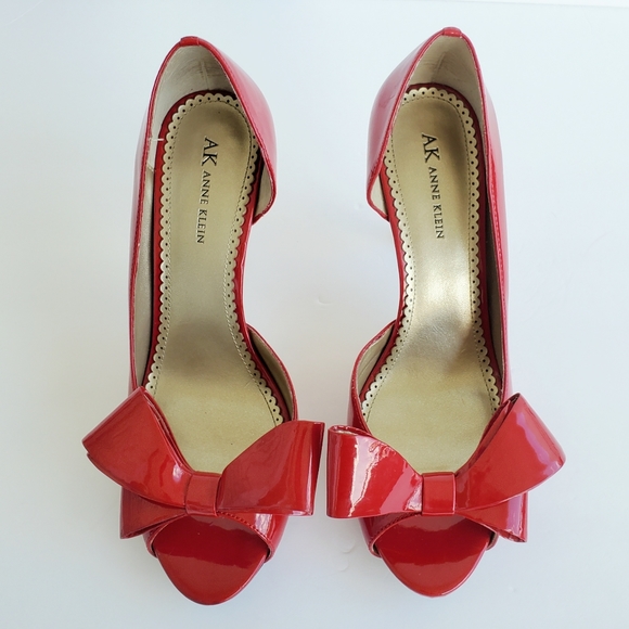 Ann Klein Mafaraday Candy Red Bow Heels Pumps PinUp - Picture 6 of 14
